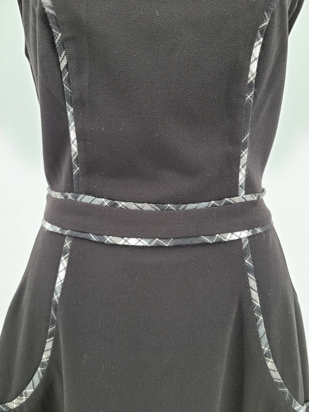 Modcloth Black Sleeveless A Line Dress With Plaid Trim Size Small - Picture 6 of 12
